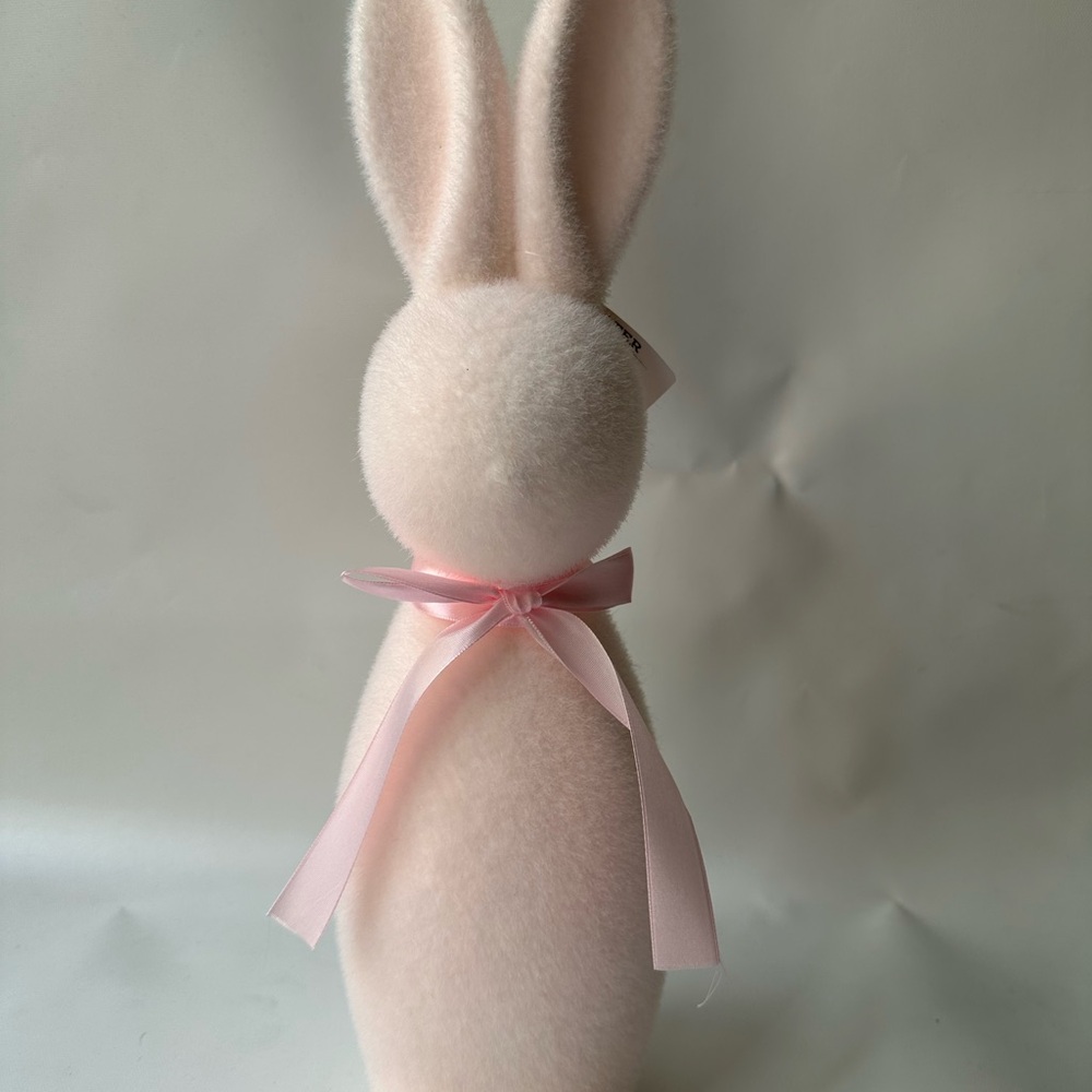 16” Flocked Bunny Rabbit Easter. Soft pink bunny with a cute ribbon.